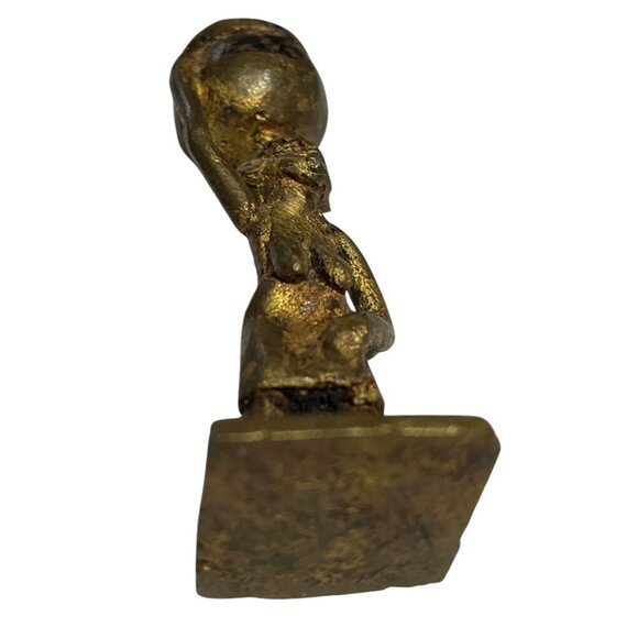 Vintage Ashanti miniature solid brass woman figurine Ghana Africa 3" - Picture 5 of 5